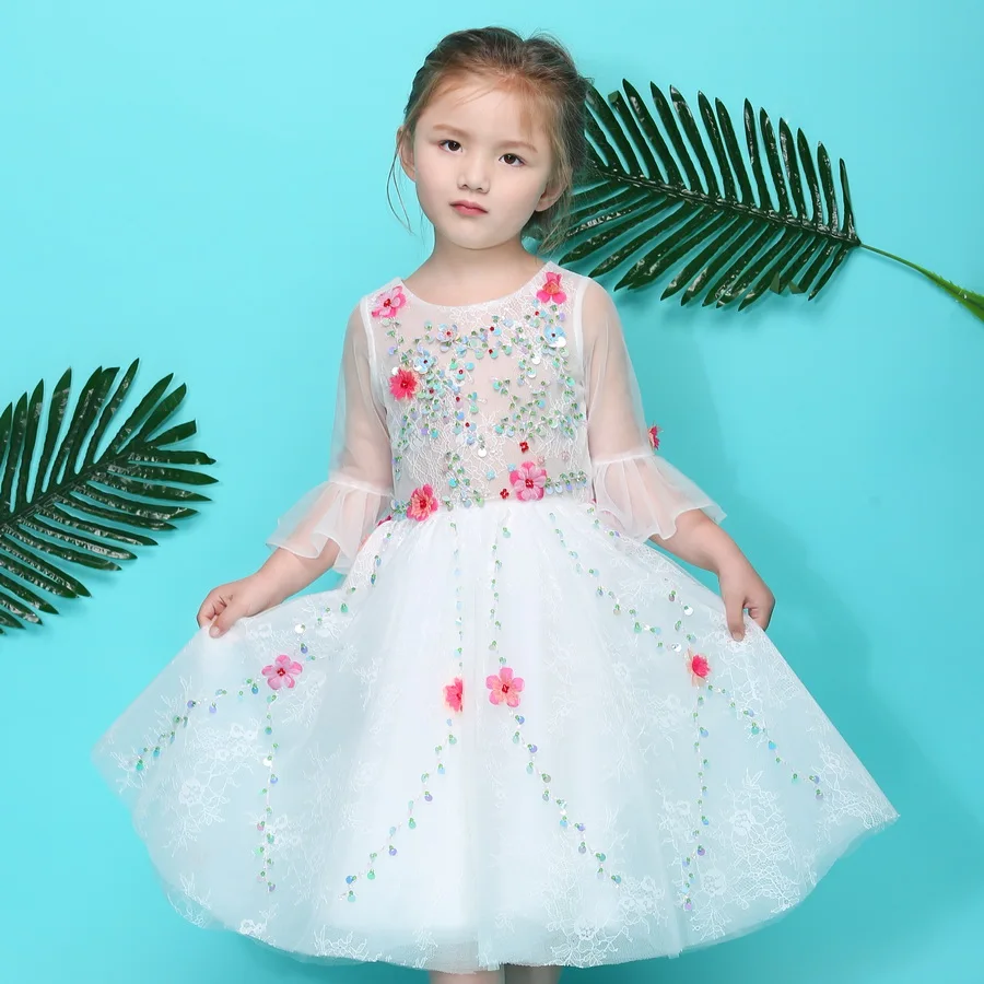 Ssyfashion новый сладкий цветок gril платья для свадьбы белое кружево аппликация 3/4