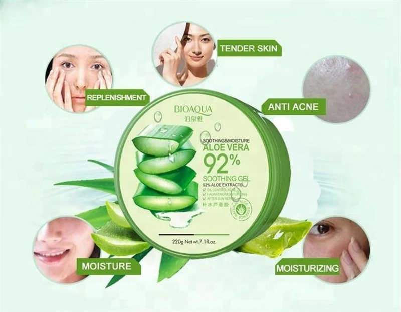 BIOAQUA питательные увлажняющие 220g природа алоэ вера 92% Sooting влаги лечение акне уход за кожей лица крем Pure Aloe Vera Gel для ухода за кожей лица