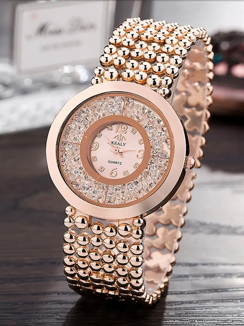 Rose Gold Reloj Mujer, женские часы с бриллиантами, шикарные кварцевые наручные часы из нержавеющей стали, женские роскошные часы со стразами, серебряные reloj mujer - Цвет: Rose Gold