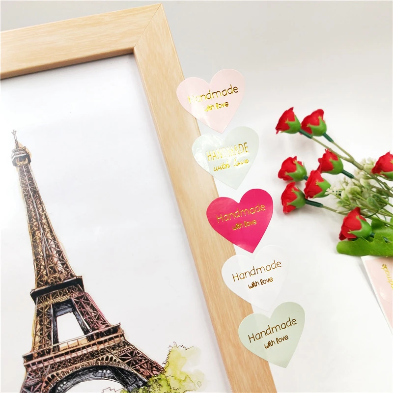 100 шт. многоцветные наклейки в форме сердца золотые ручной работы с надписью Love