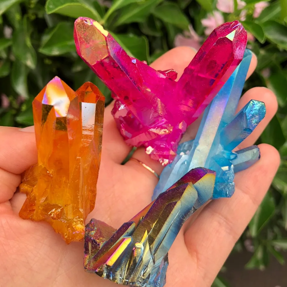 4 шт. красивый аура Кристалл кластер Ангел Аура Титан образец кристалла кварца