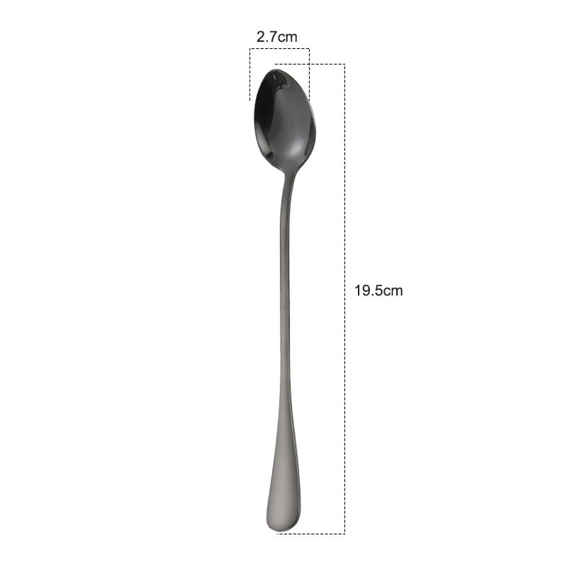 Black sharp spoon Tofok 1 шт. красочная кофейная ложка с длинной ручкой Десерт Мороженое Медовый торт круглая ложечка из нержавеющей стали кухонная посуда поставка - Цвет: Black sharp spoon