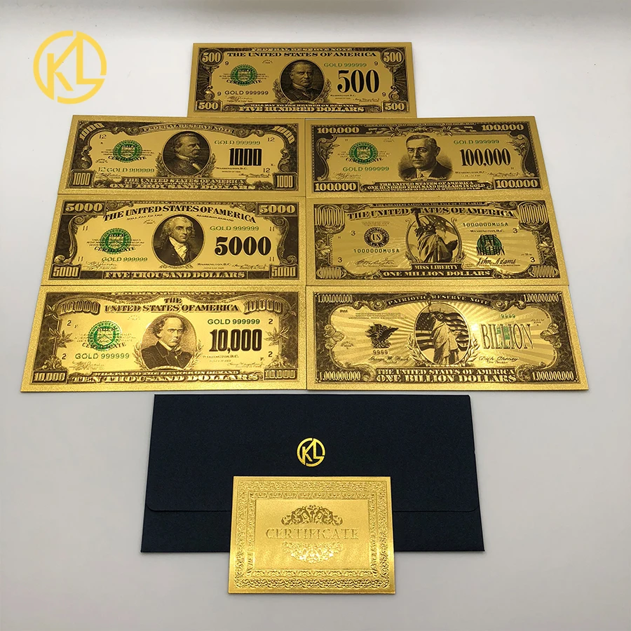 Лидер продаж, американский стиль, подарок, деньги, 1, 2, 5, 10, 20, 50, 100 долларов США, набор золотых банкнот для игр и рекламных подарков
