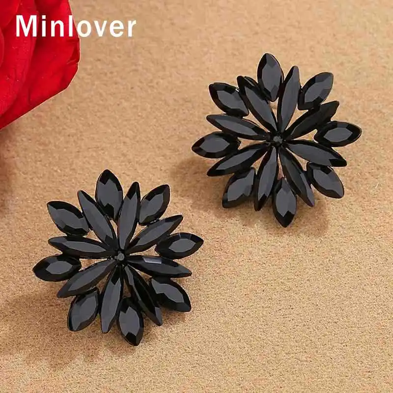 Классические черные серьги-гвоздики Minlover в форме цветка с кристаллами для женщин