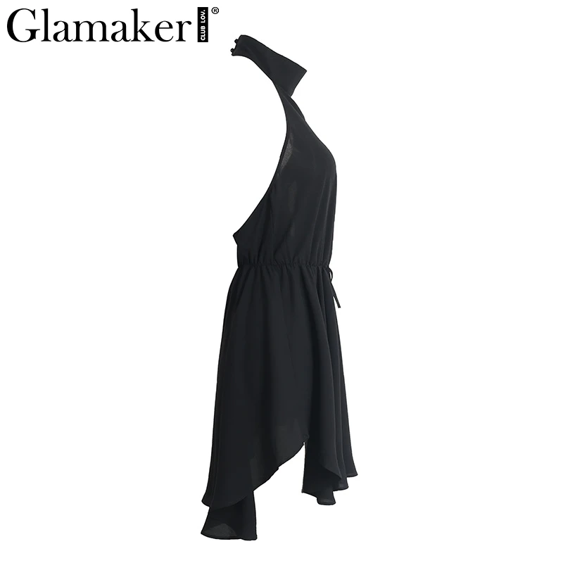 Женское платье без рукавов Glamaker черное облегающее с открытой спинкой рукавов|summer