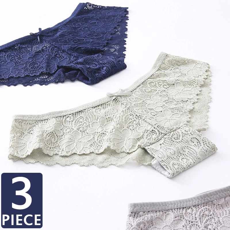 Летние кружевные трусы женское нижнее белье прозрачные хлопковые с низкой
