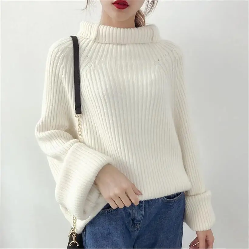 2019 new hot sale women's spring autumn loose turtleneck knitted sweaters women clothing knit pullovers | Женская одежда