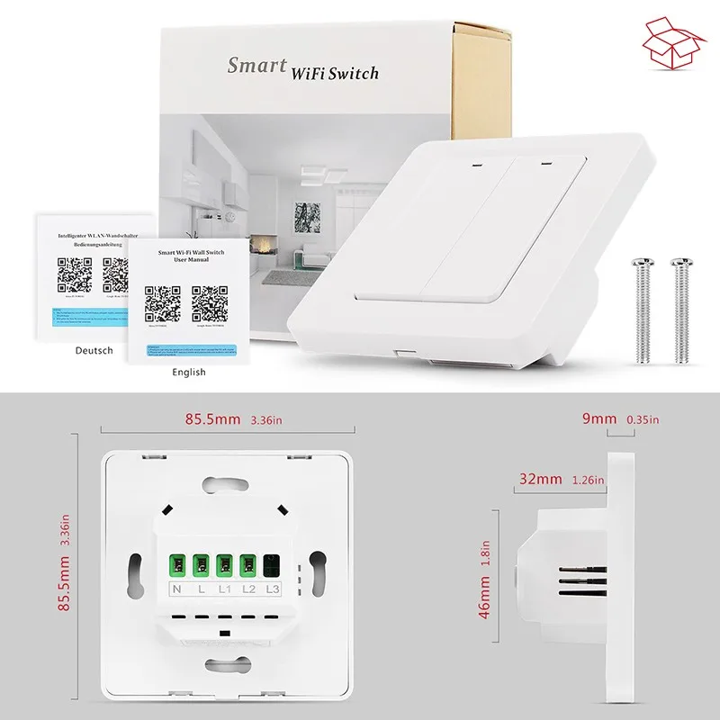 ЕС Тип 1/2/3 умный светильник кнопочный переключатель Wi-Fi Smart настенный выключатель Smart Life IOS Android Alexa Google Home голосовое Управление