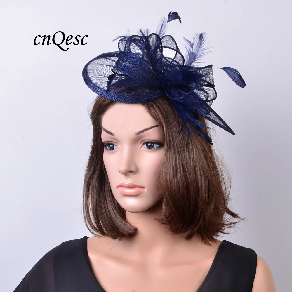 Новый Темно синий хит Sinamay Вуалетка шляпа для свадьбы Кентукки Дерби Ascot гонки