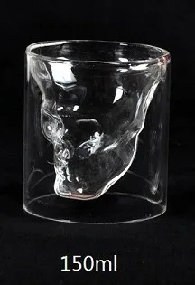 150ml Двухслойная прозрачная Хрустальная стеклянная чайная чашка с черепом 3 размеров для виски, вина, водки, бара, пива, вина - Цвет: 150ml