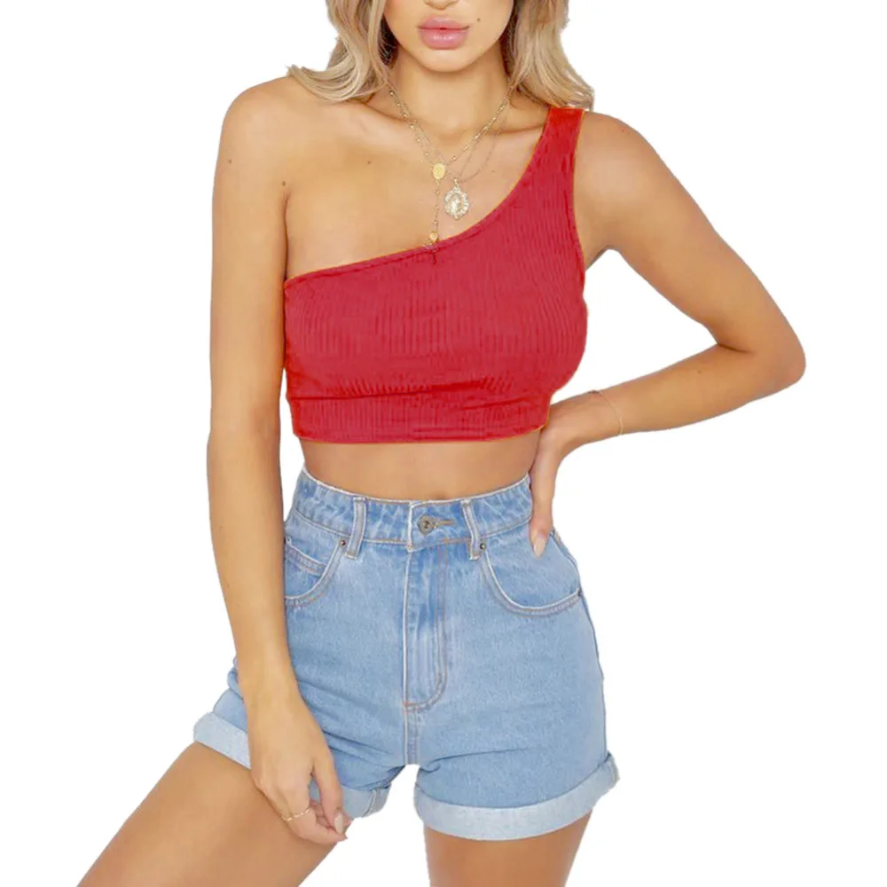 Женский топ на одно плечо высокая эластичная хлопковая одежда без рукавов