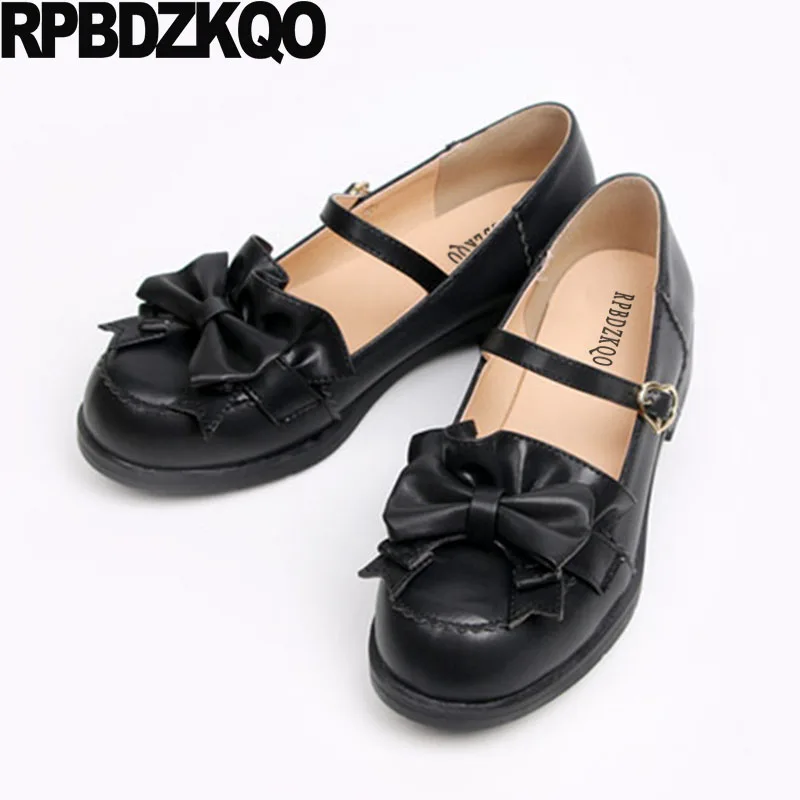 

Round Toe Ladies Women Flats Shoes With Little Cute Bowtie Japanese School Heart Vintage Lolita Bow Mary Jane Kawaii Designer