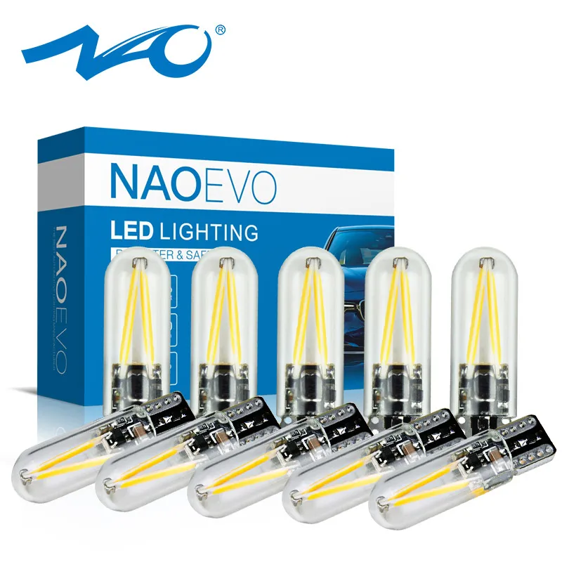 NAO 10x t10 светодиодный ЛАМПА w5w светодиодный Стекло авто Светодиодная лампа накаливания LED DRL автомобильные интерьерные светильники SMD 194 168 COB 12V 24V белого и желтого цвета F: кристально-голубой