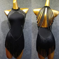latin dance dress adults black open back tassels sleeveless competition dresses samba dancing costumes clothes stage wear dn3368