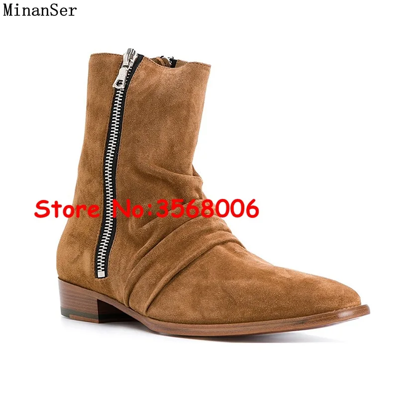 Мужские классические ботинки коричневые ботильоны с круглым носком Осень-зима