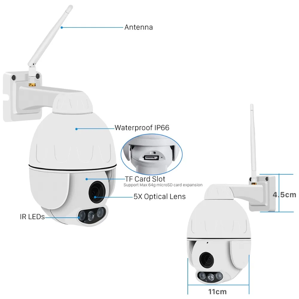 IP камера BESDER PTZ с 5 кратным увеличением и автофокусом Wi Fi 1080p|Камеры