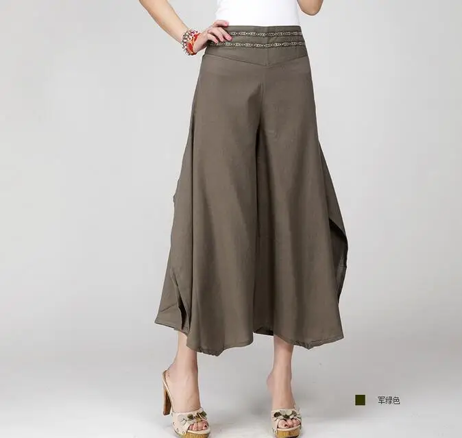 Женские свободные брюки из хлопка и льна свободного покроя с широкими штанинами