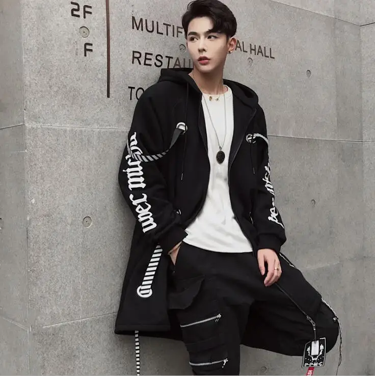 Мужская куртка в стиле панк длинная свободная большого размера XL хип хоп|Плащи и