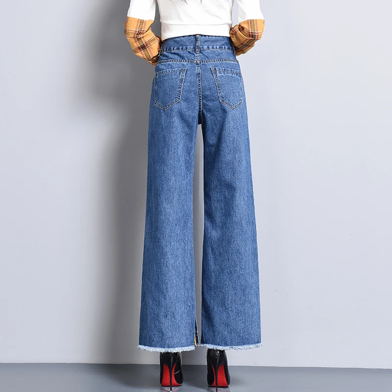 Женские джинсы с широкими штанинами лето 2019 свободные высокая талия Bf открытые