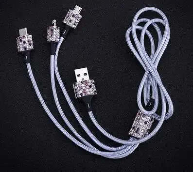 purple date cable Стразы, двойное USB Автомобильное зарядное устройство, украшения для автомобиля ручной работы с кристаллами, кабели для быстрой зарядки и передачи данных, автомобильные Декорации для iPhone и - Название цвета: purple date cable