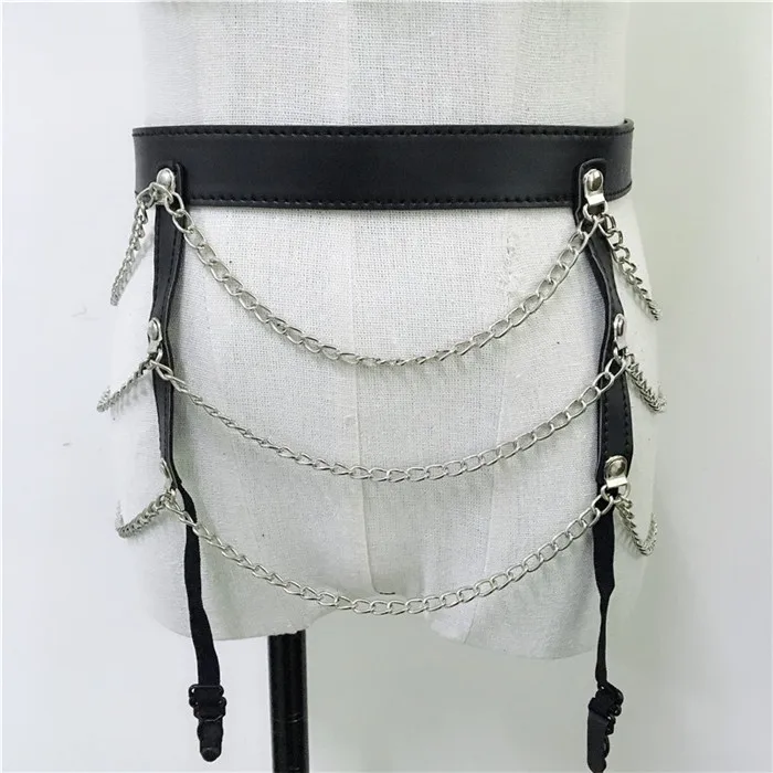 Goth/комплект из двух предметов с круглым вырезом, модная куртка из искусственной кожи Топ без спины цепь с металлическими звеньями, мини-юбка, вечерние костюмы для ночного клуба - Цвет: Bottom ONLY