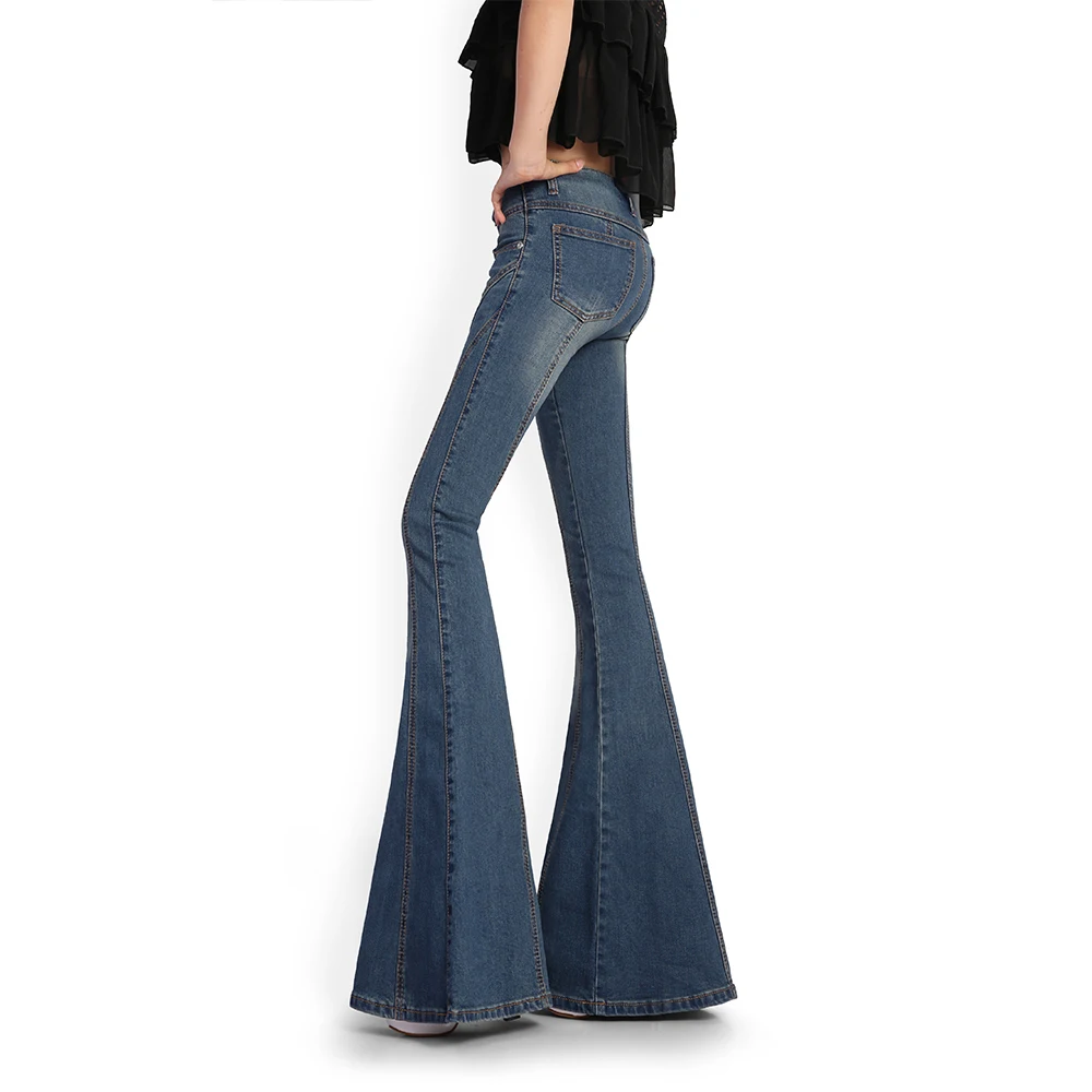 High Waist Women's Super Flare Leg Jeans Spring Summer Woman Slim Bell Bottom Jeans Pants Ladies Vintage Blue Wide Jean Big Size