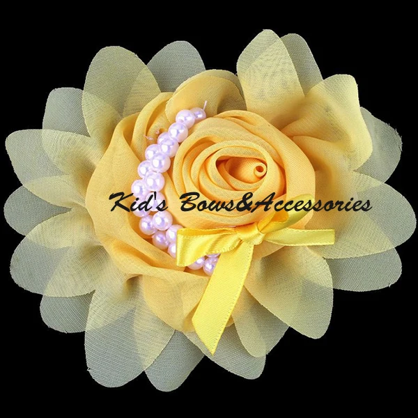 25 шт./лот Твердые Шифон Цветы Для детей повязки С Бисером Шелковой Ткани Diy