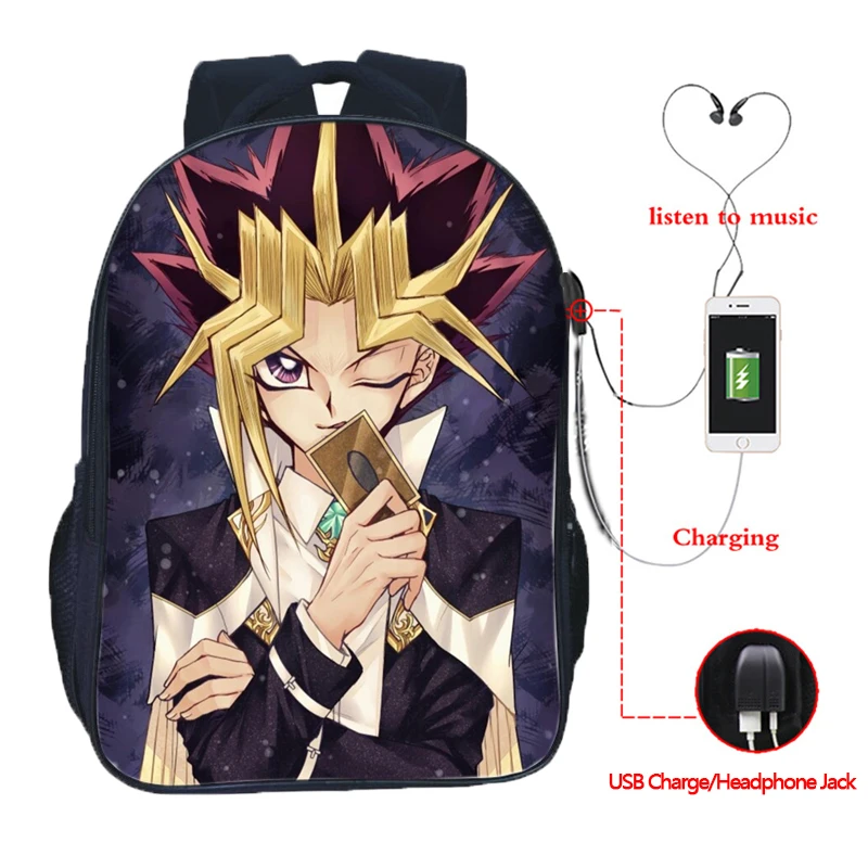 Повседневная модная школьная сумка Yu-Gi-Oh с USB-зарядкой для мальчиков и девочек