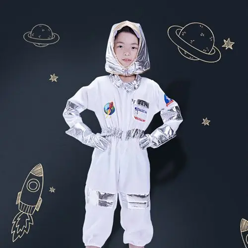 As shown Костюм на Хэллоуин Одежда для мальчиков костюм астронавта танцевальный костюм для косплея летчики, комбинезоны+ головные уборы+ перчатки - Цвет: As shown