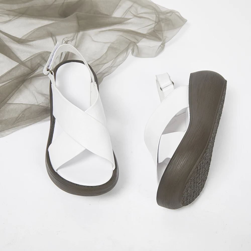 Г. Новые летние сандалии на толстой подошве с открытым носком сандалии на танкетке с римским носком
