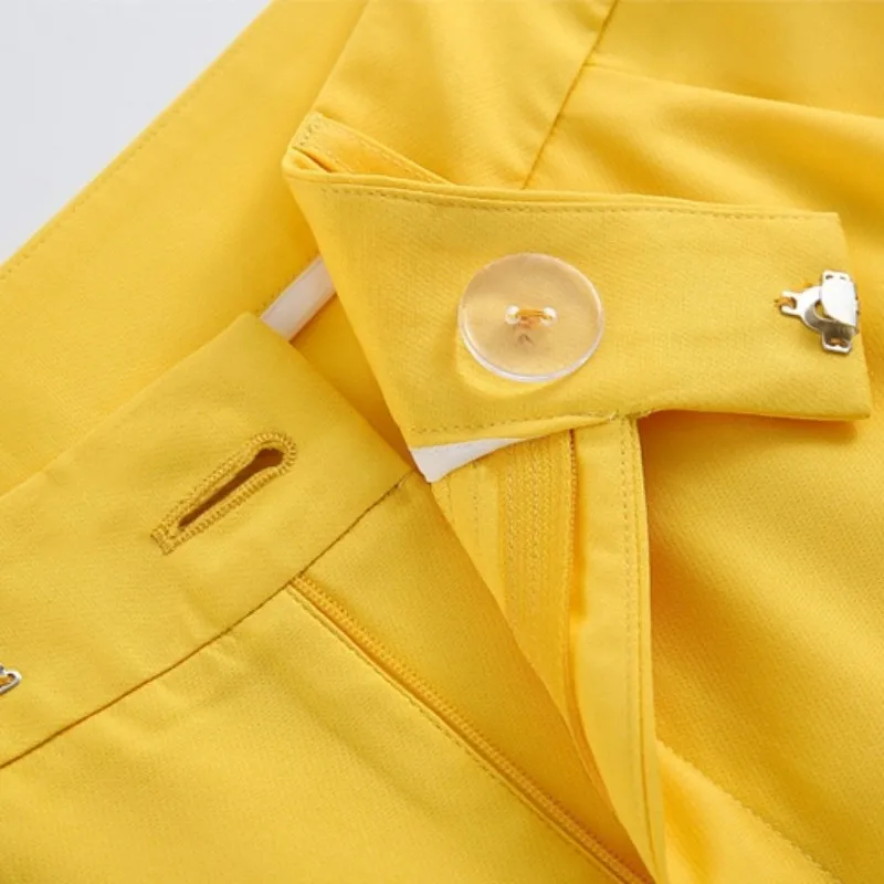 2019 желтые брюки Блейзер 2 шт костюмы женские повседневные офисные двубортные с