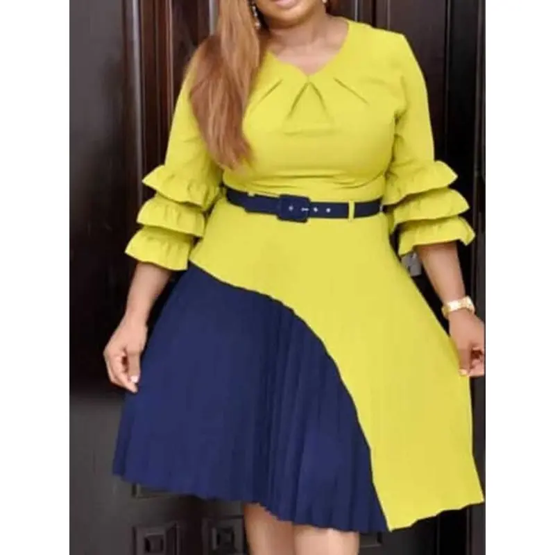 Плиссированное Платье для женщин с рюшами рукава фонарики пэчворк летняя