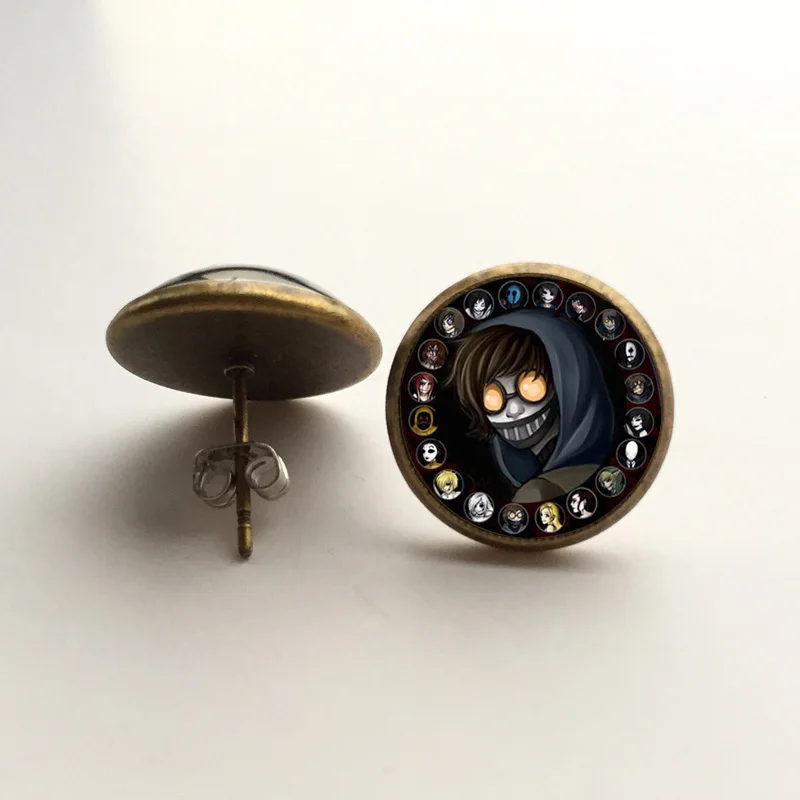 13bronze earring 14m Модный аксессуар, подарок для детей, горячая распродажа, Creepypasta, жуткая паста, Тиччи Тоби, ожерелье, стеклянная бронзовая подвеска, цепочка, Джефф убийца, HZ1 - Окраска металла: 13bronze earring 14m