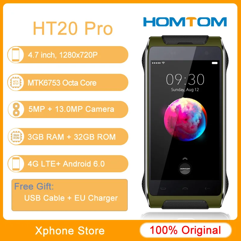 Оригинальный HOMTOM HT20 Pro IP68 Водонепроницаемый 4 7 дюймов г LTE мобильный телефон Android 6