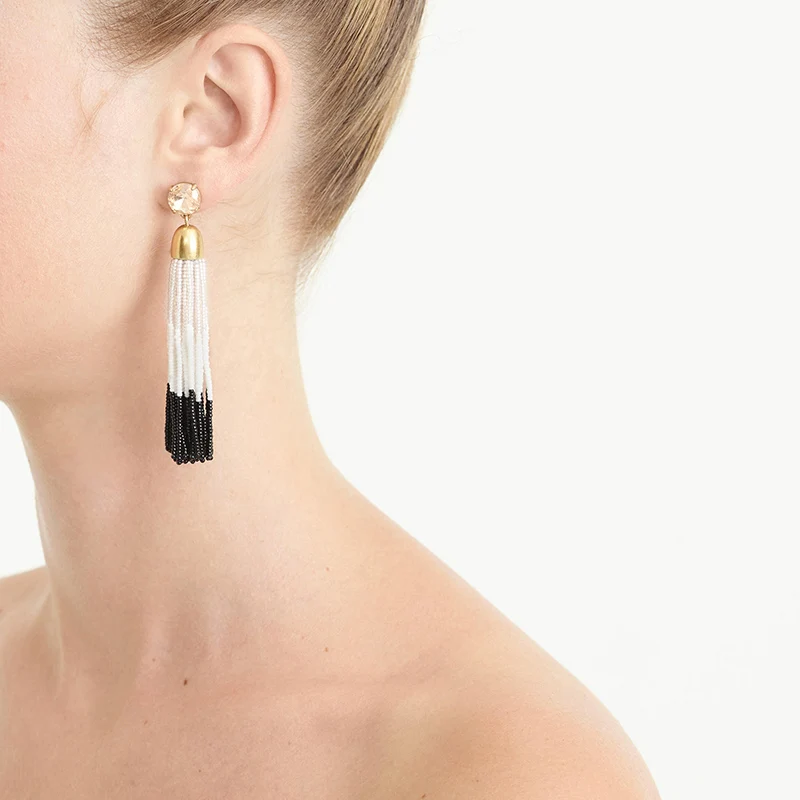 Серьги с бахромой из Длинные бусы кисточкой акрила белые и черные этнические 2019 |