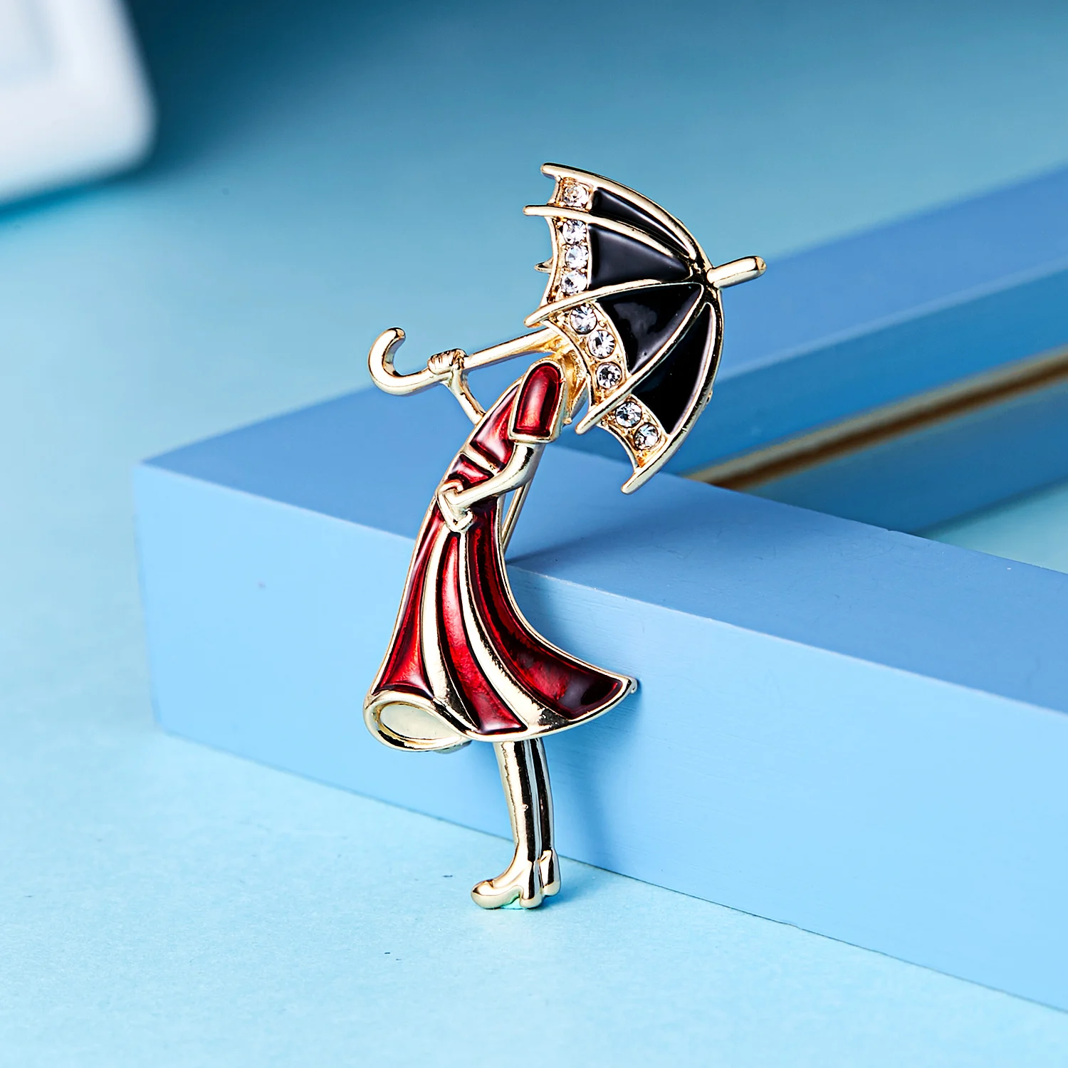 

Rinhoo 2 Colors Girl Wearing Umbrella Brooches for Enamel Cartoon Brooch Pins New Fashion Jewelry Accessories Broach
