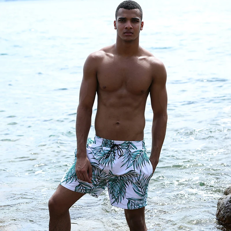 Шорты пляжные мужские с принтом зеленых листьев и кокосового дерева|briefs swim|mens