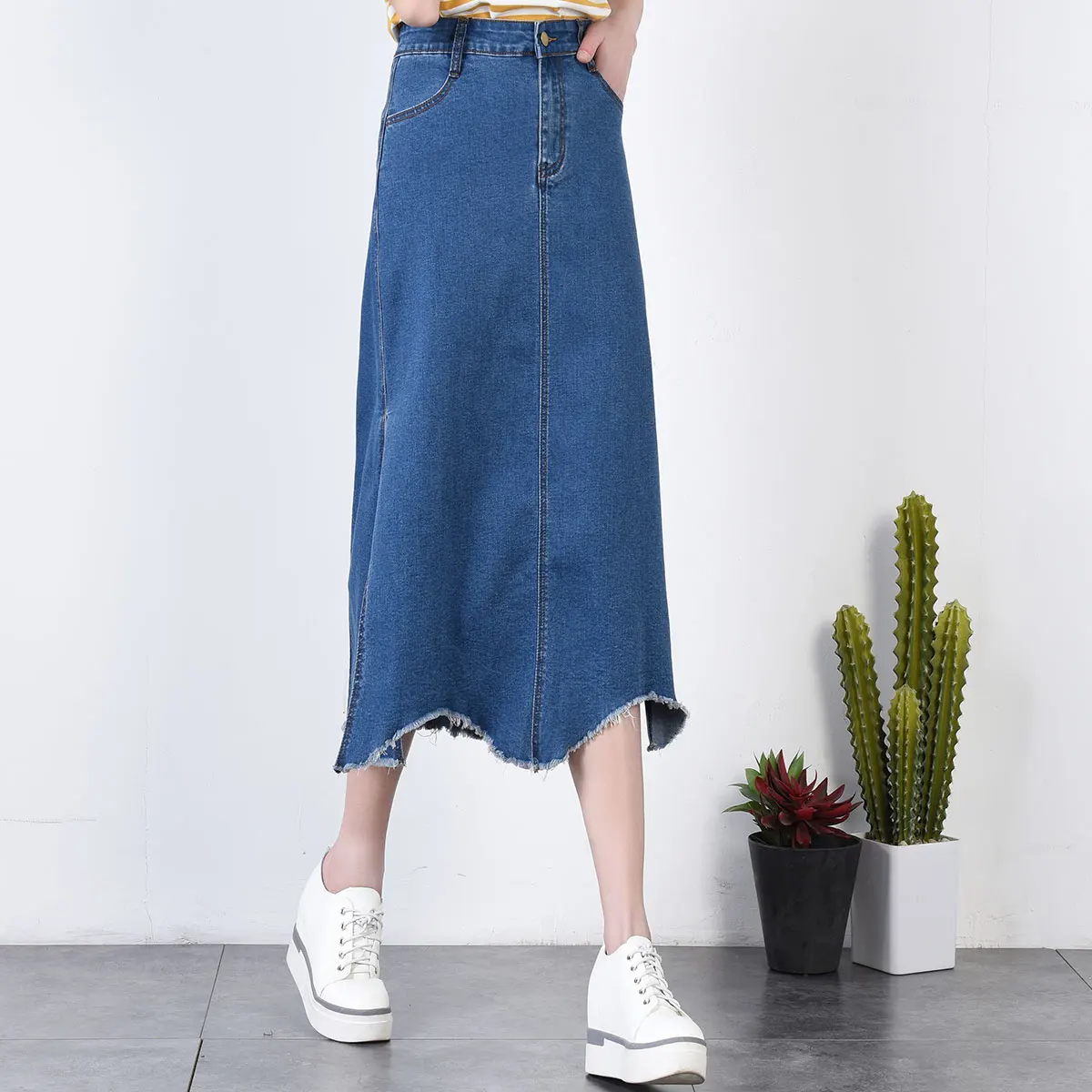 Женская джинсовая юбка LXMSTH длинная облегающая трапеция с высокой талией S 6XL