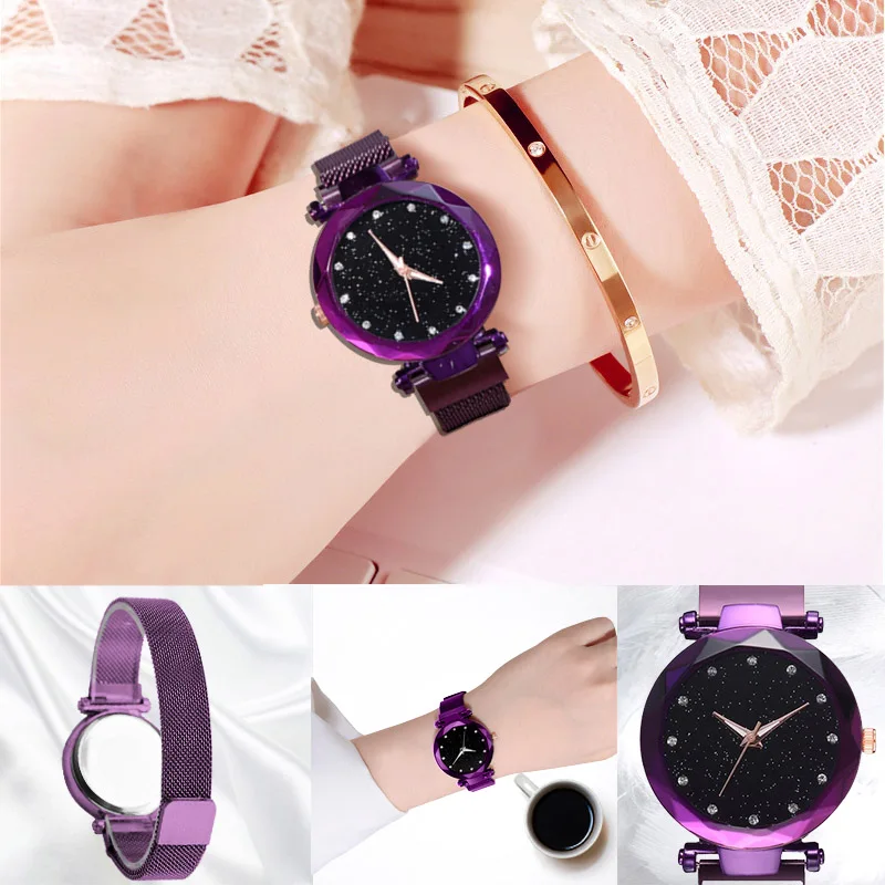 

Luxury Diamond Rose Gold Women Watches Starry Sky Magnetic Mesh Ladies Quartz Wrist Watch For relogio feminino montre femme 2018