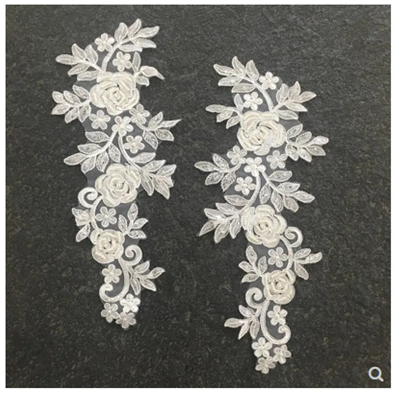 

White DIY luxury beaded sequin car bone lace cloth tiara wedding shoes on flower beads patch applique clothing decoration