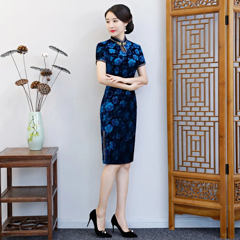 Модные женские туфли 'размеры s и m ini Cheongsam Весна новое поступление китайский Стиль велюр элегантное платье Qipao Vestidos Размеры s m L XL XXL XXXL 4XL