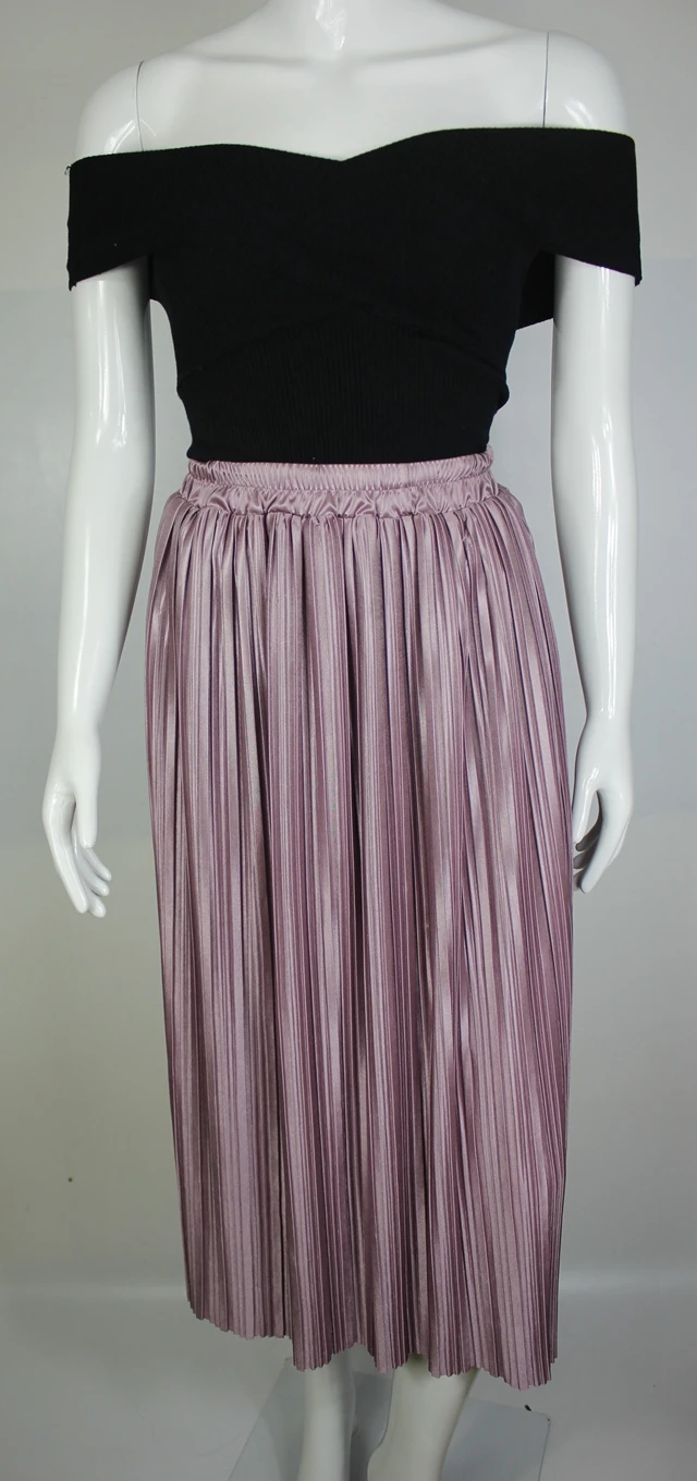 Женские блестящие плиссированные юбки TingYiLi с металлическим блеском длинная юбка