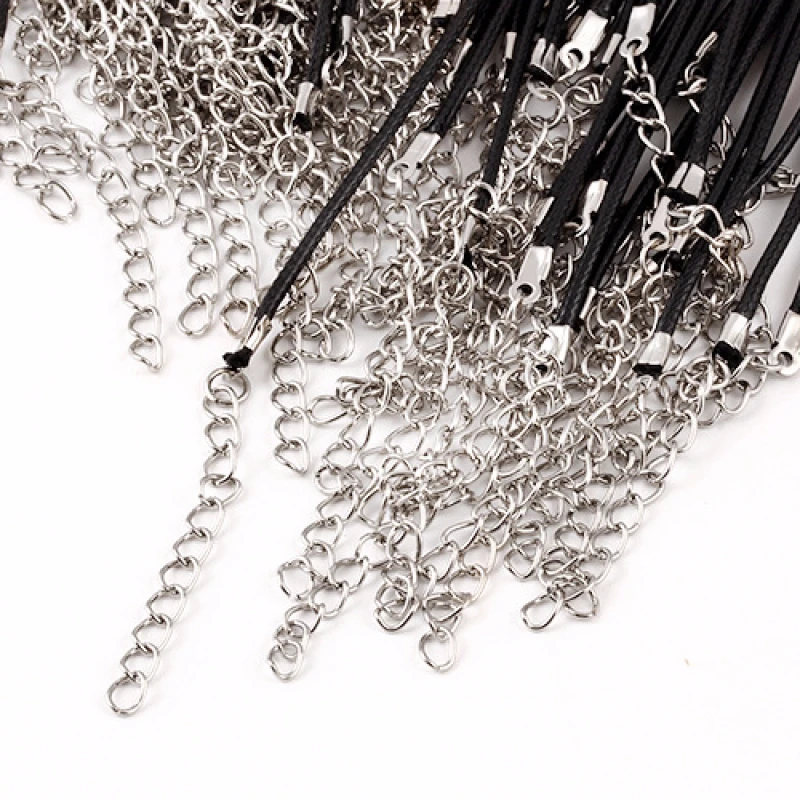 Образец QianBei черная вощеная нить ожерелья застежки карабины кожаная веревка