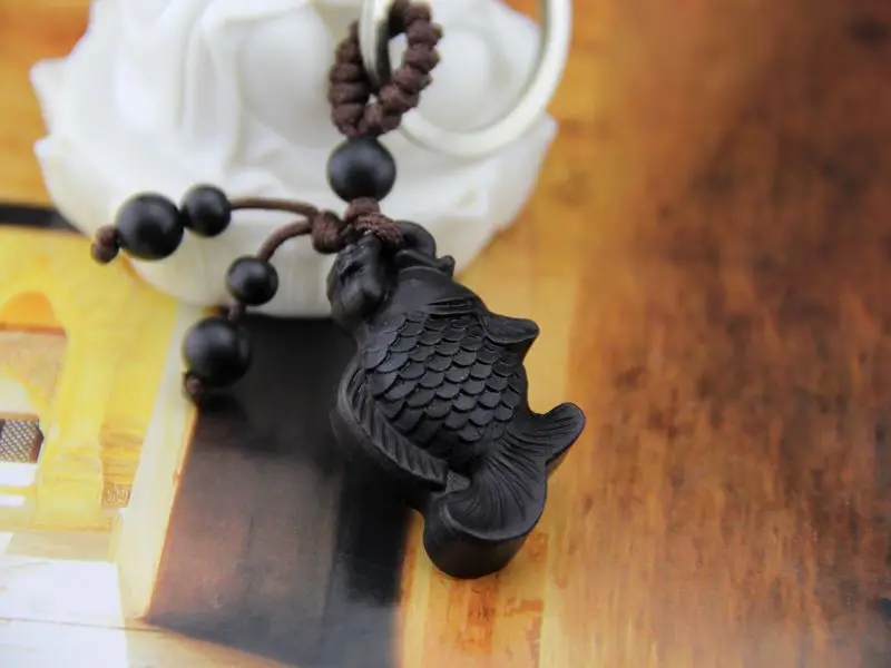 Деревянный брелок в форме рыбы из черного дерева деревянный для ключей подвесная