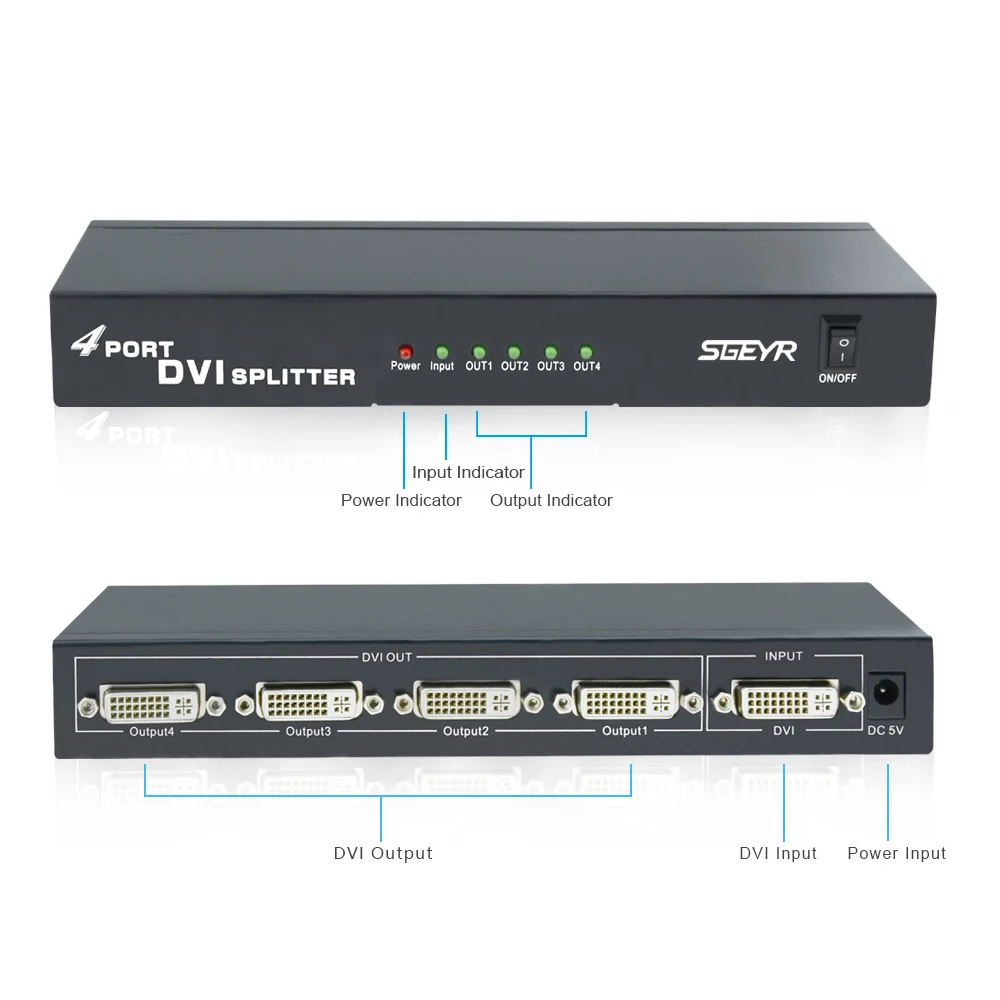 DVI разветвитель 1x4 DVI разветвитель 1 в 4 выход DVI разветвитель 1 до 4 Поддержка 1920x1200 4K 2 K/30Hz/3D up 1080P с питанием DC5V