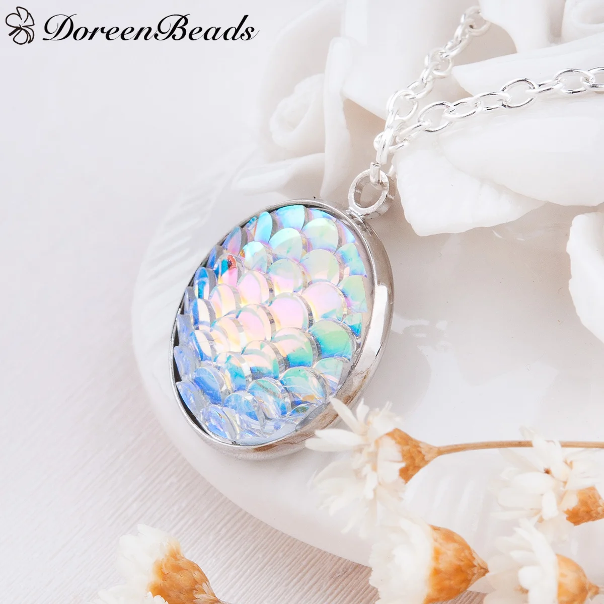 DoreenBeads ожерелье с подвеской из смолы в виде кабошона круглыми цепочками