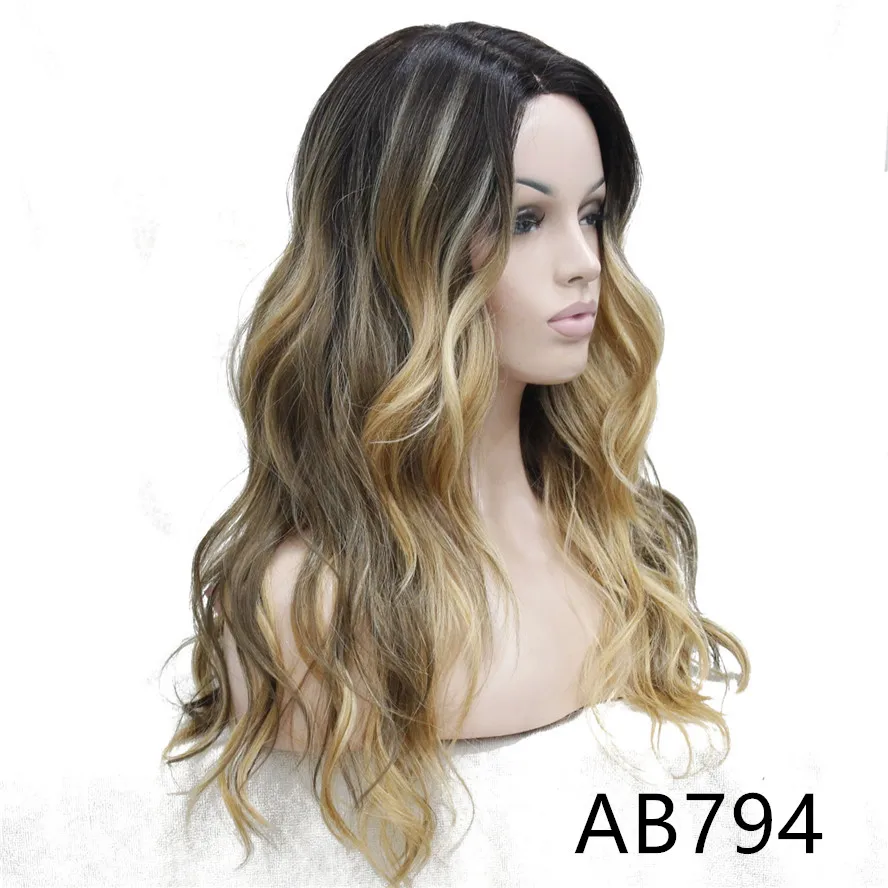 StrongBeauty женские Ombre парики синтетический натуральный длинные волнистые коричневый/Блонд выделяет Полный парик волос - Цвет: AB794