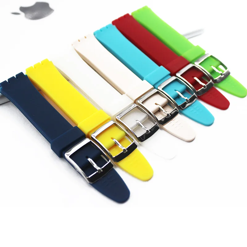 Ремешок силиконовый для часов Swatch GB274 GW164 SUOB704 SUOW701 серебристый браслет с пряжкой