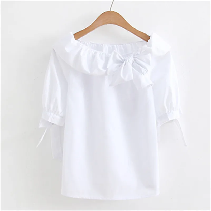 Летние Для женщин блузка рубашка 2019 Повседневное короткий рукав Slash шеи