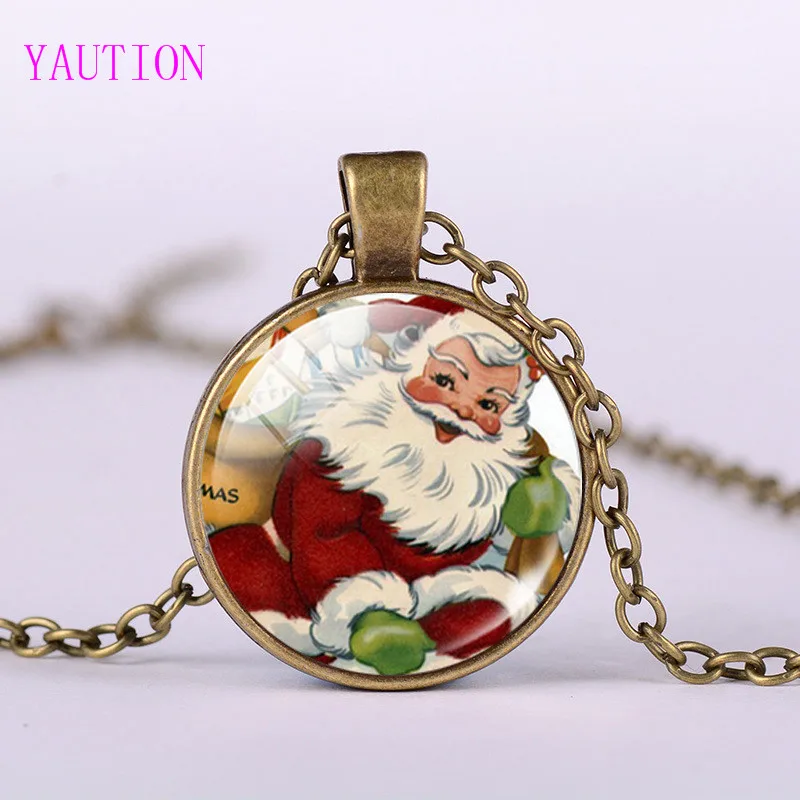 3 цвета рождественский подарок ожерелье стеклянный кабошон Санта-Клаус
